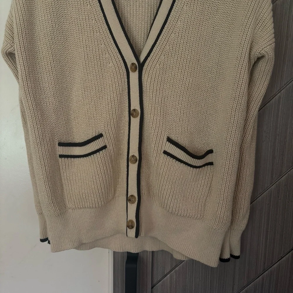 J.CREW Tipped V-neck Cotton Cardigan Sweater Women's Size Small Cream